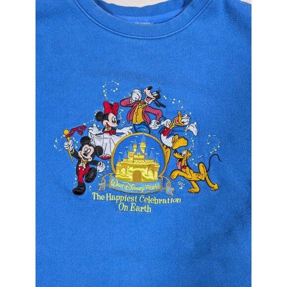 Vintage Disney Mickey Mouse & Friends Embroidered Sweatshirt Size L-XL Blue 90s - Picture 4 of 7